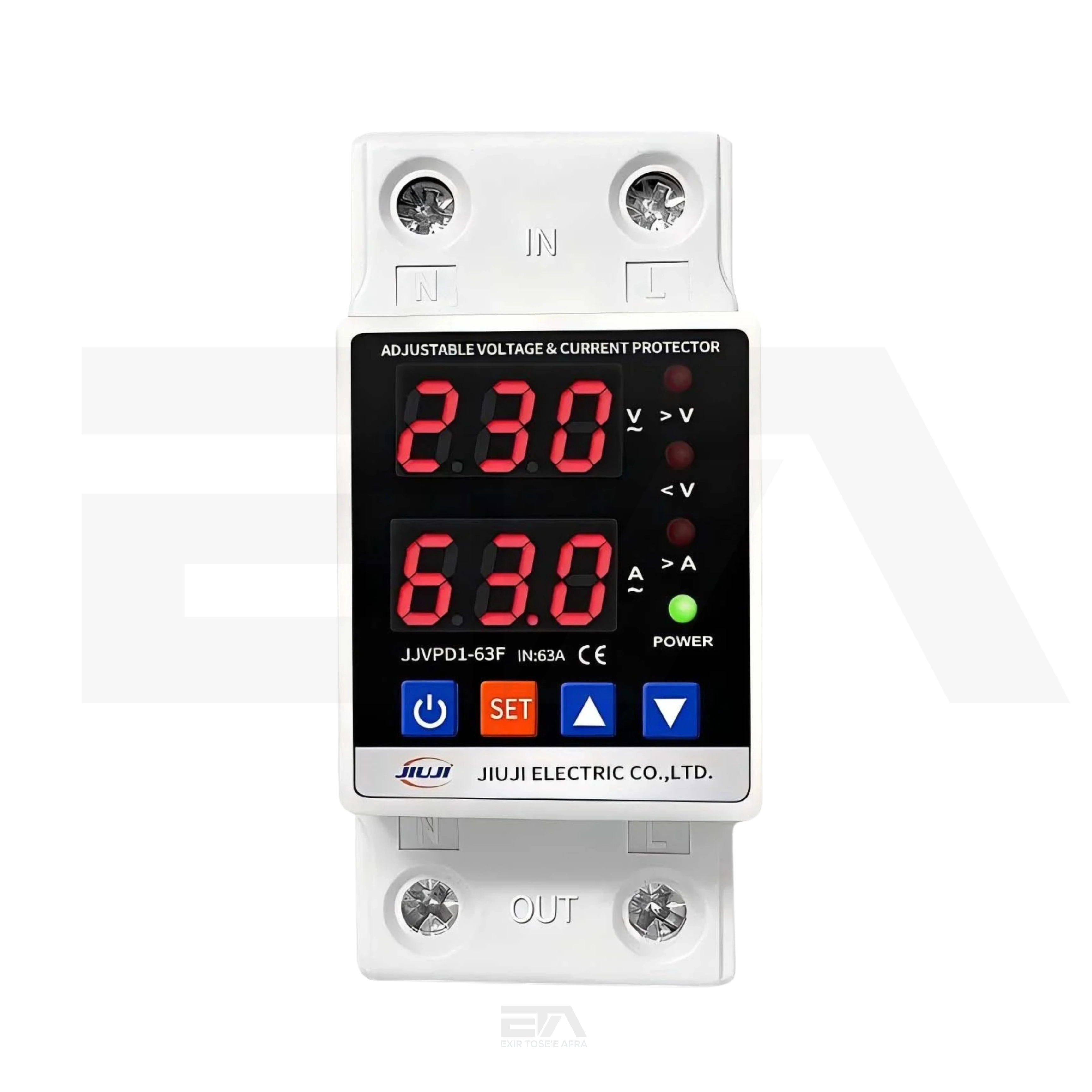محافظ ولتاژ و جریان تک‌فاز ۶۳ آمپر جیوجی مدل JJVPD1-63F
