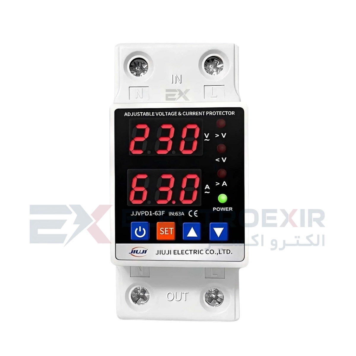 محافظ ولتاژ و جریان تک‌فاز ۶۳ آمپر جیوجی مدل JJVPD1-63F