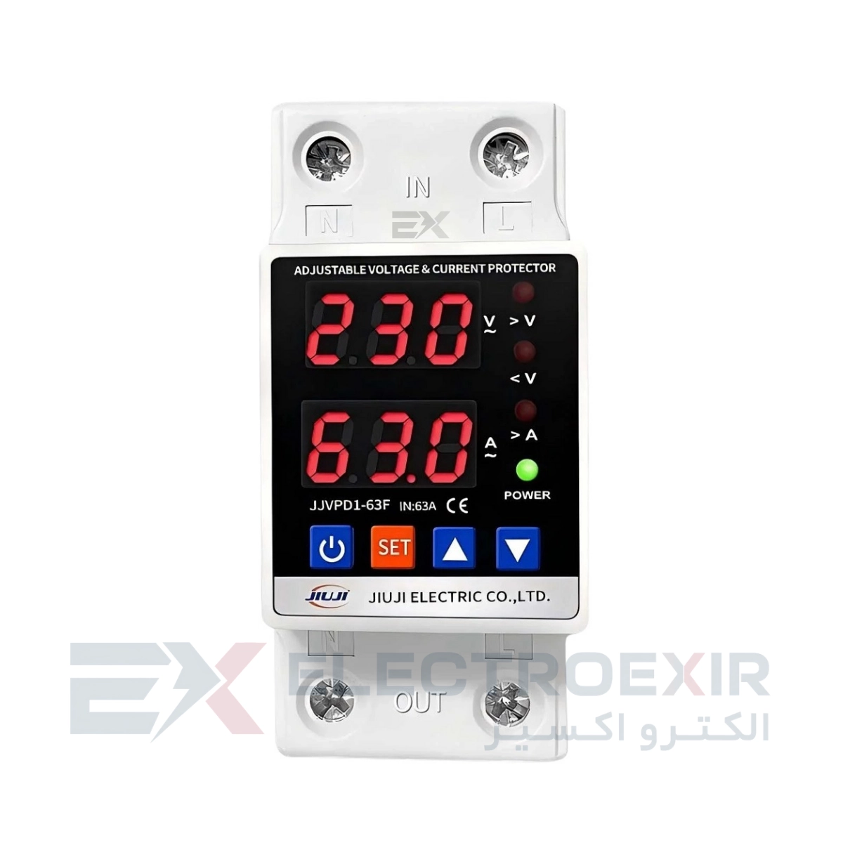 محافظ ولتاژ و جریان تک‌فاز ۶۳ آمپر جیوجی مدل JJVPD1-63F