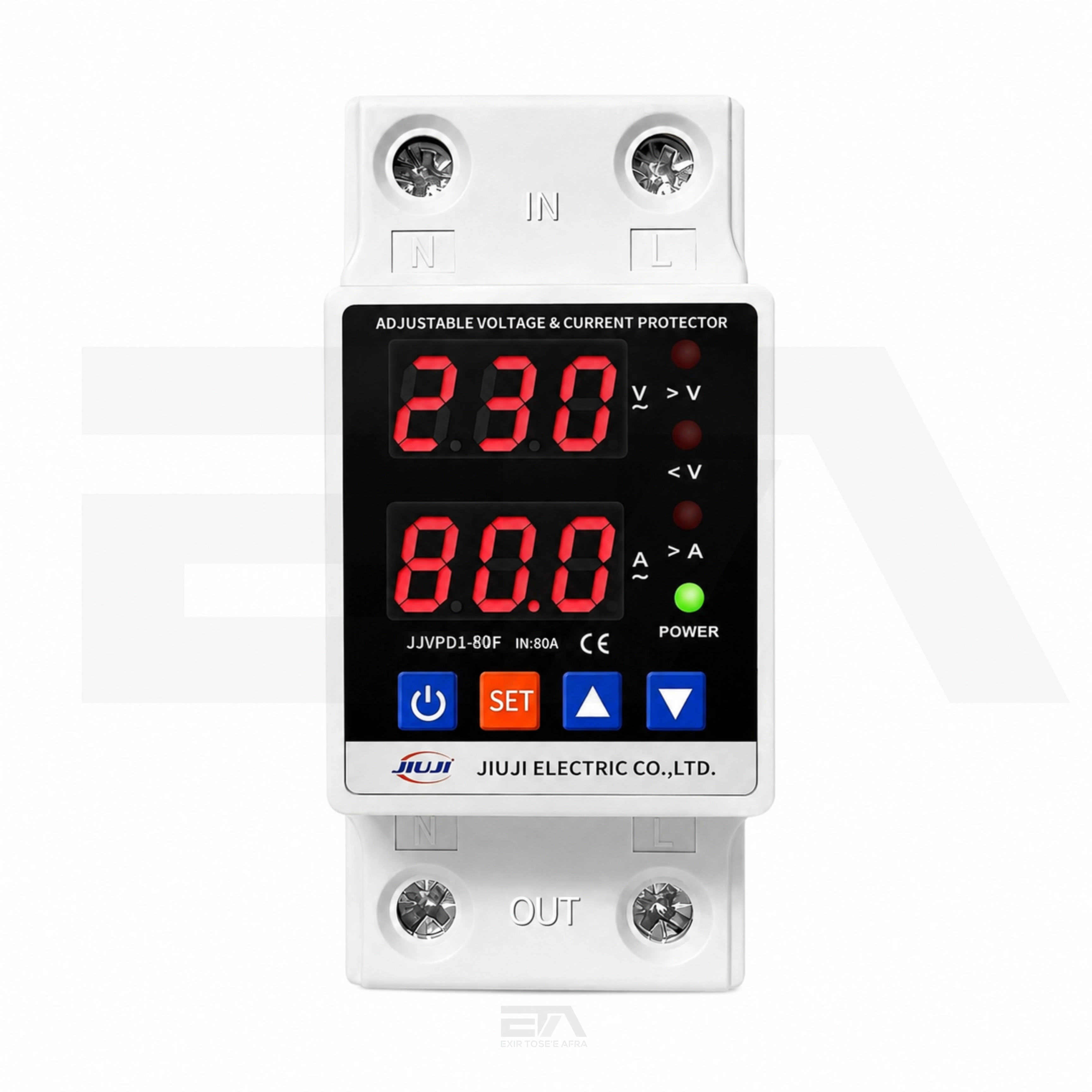 محافظ ولتاژ و جریان تک‌فاز ۸۰ آمپر جیوجی مدل JJVPD1-80F