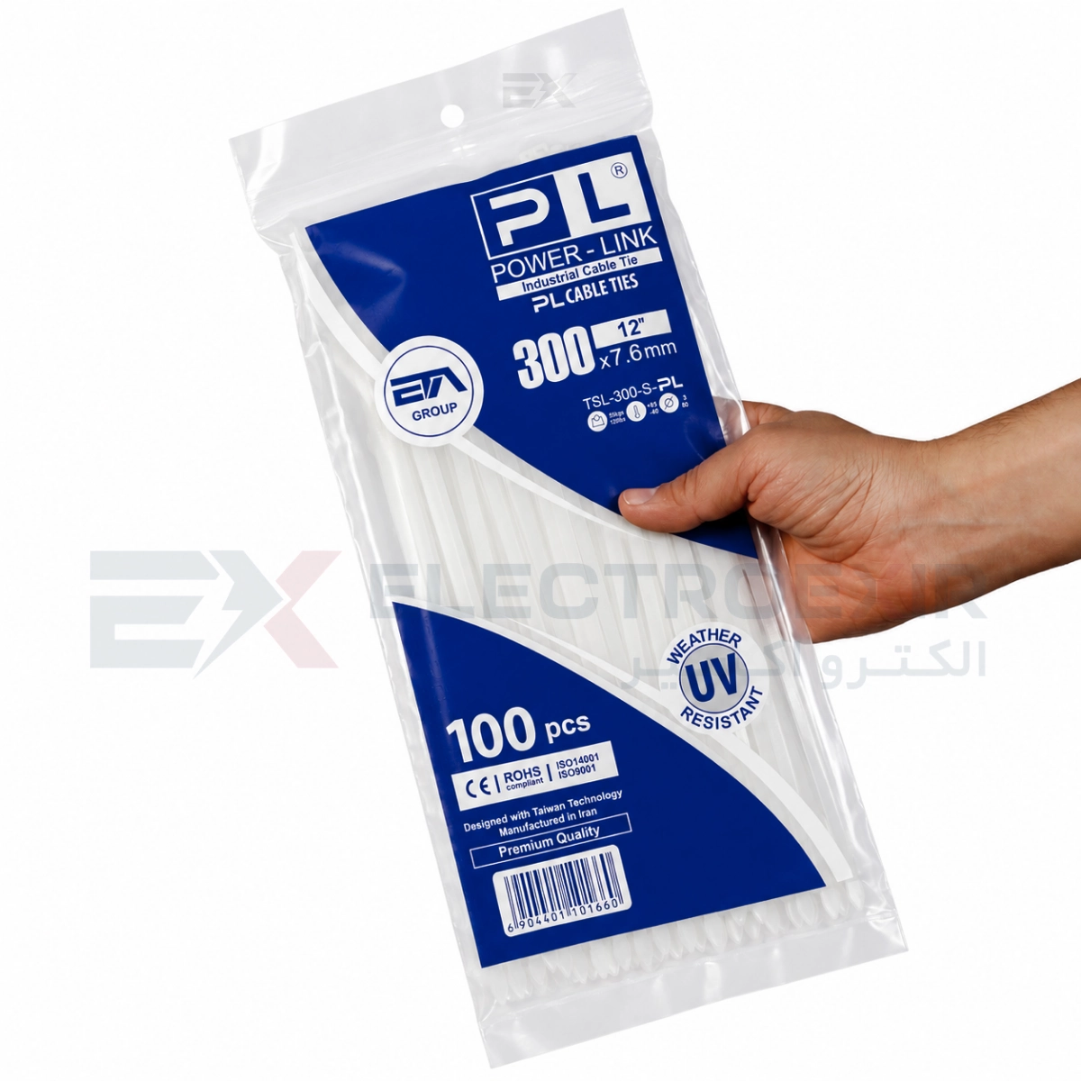 بست کمربندی پاور لینک مدل PL-300x7.6 بسته 100 عددی