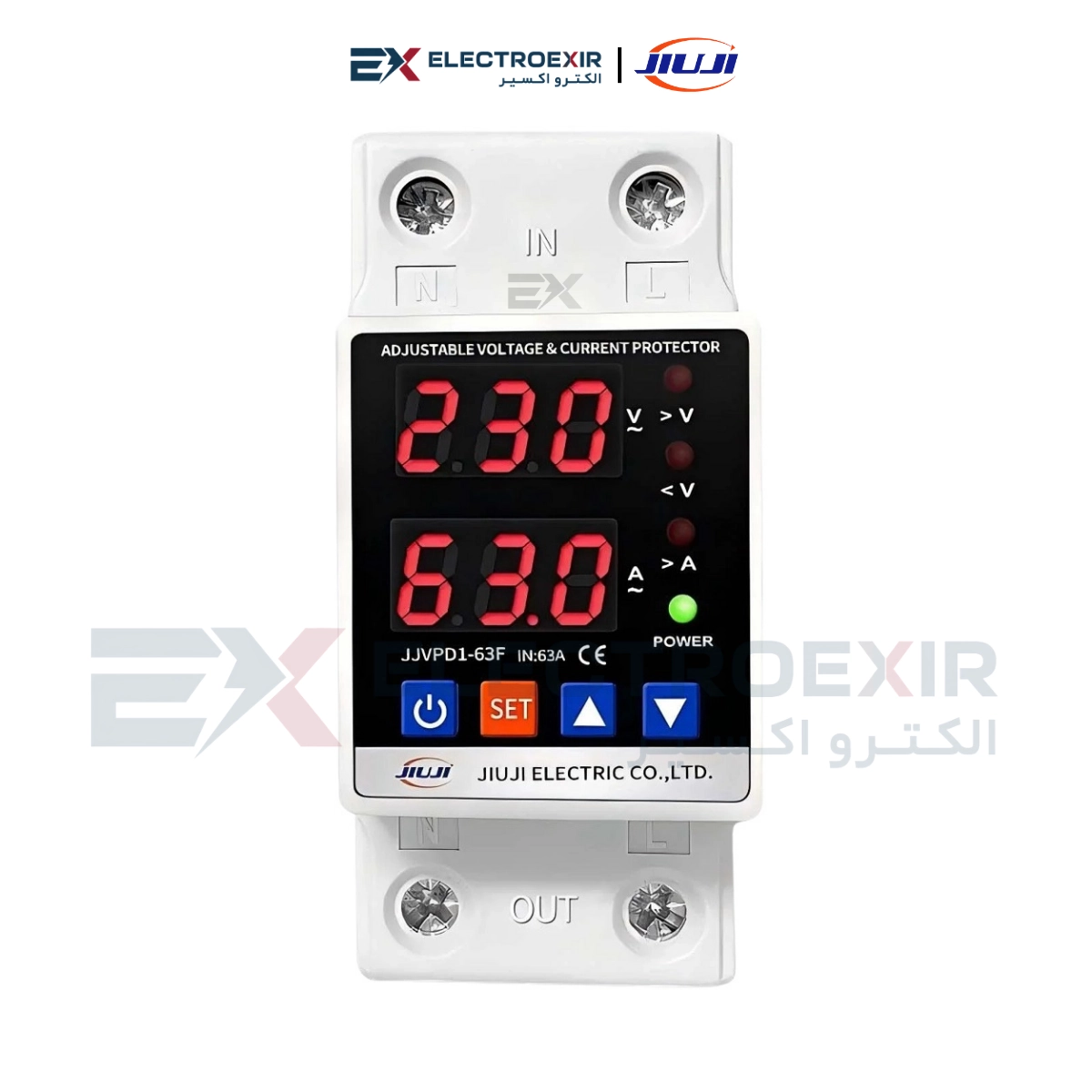 محافظ ولتاژ و جریان تک‌فاز ۶۳ آمپر جیوجی مدل JJVPD1-63F